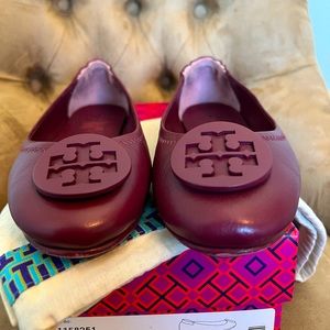 Tory Burch Minnie Travel Ballet Leather Flats burgundy leather 7